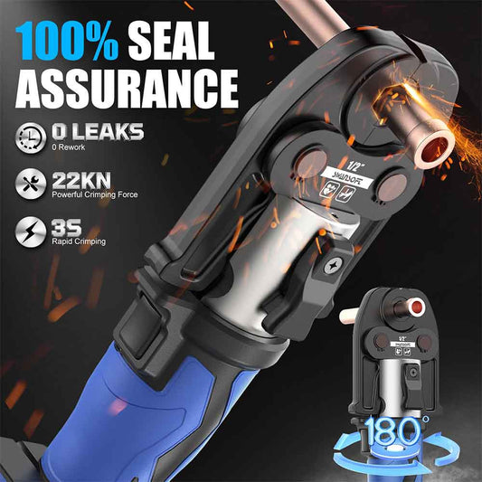 Crimping tool with features highlighted on a dark background