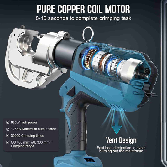 SWANSOFT Electric Hydraulic Crimping Tool, 12Ton 6AWG-800MCM Rechargeable Hydraulic Crimper for Cu/Al Terminal(HCT-400A)
