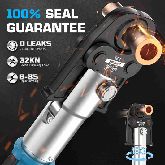 SWANSOFT Pro Press Tool, 18V Hydraulic Copper Crimping Tool Electric 32KN for 1/2" to 1-1/4" Copper Pipes crimper, Press Tool Kit with 4 ProPress Jaws, 2pcs 4AH Battery, Fast Charger+Carrying Case