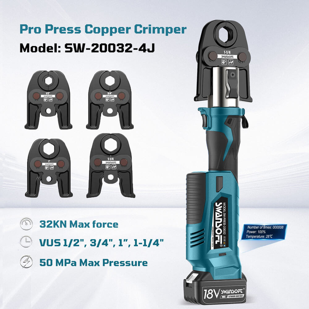 Propress Tool, Copper Pipe Crimping Tool, Pro Press Copper Crimper Tool with US Standard Jaws 1/2", 3/4'', 1", 1-1/4"