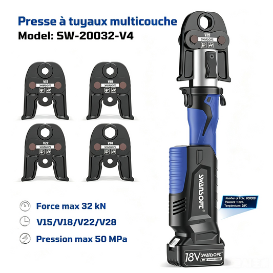 Heavy-Duty Hydraulic Pipe Press Tool, 32KN Battery Pipe Crimping Tool, V/M Contour Type|SW-20032-V4
