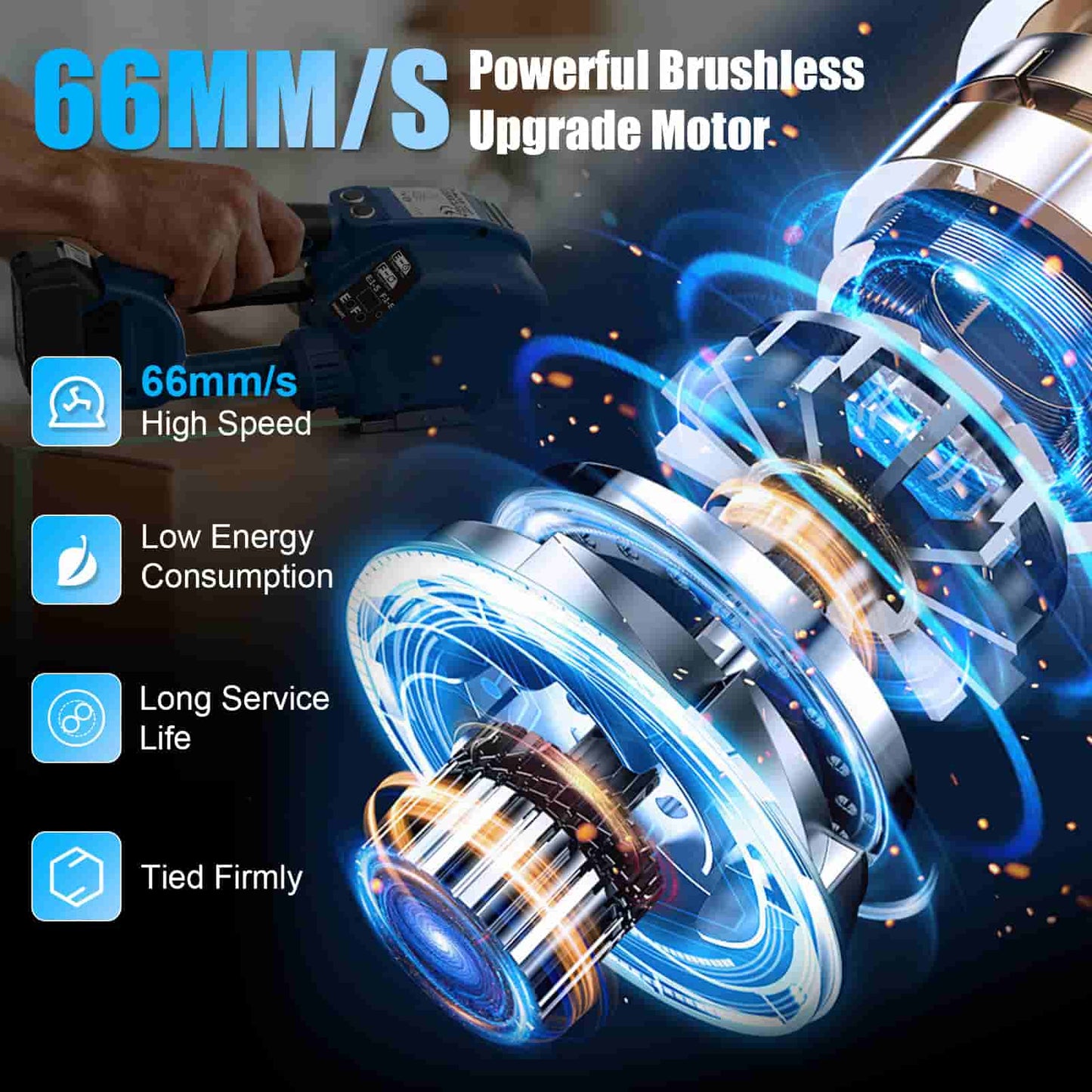 SWANSOFT Electric Strapping Machine for Width 0.51" - 0.63" PP PET Straps, 2 x 5000mAh Battery Automatic Strapping Tool, Handheld Semi-Automatic Banding Tools for Packaging Box Pallet