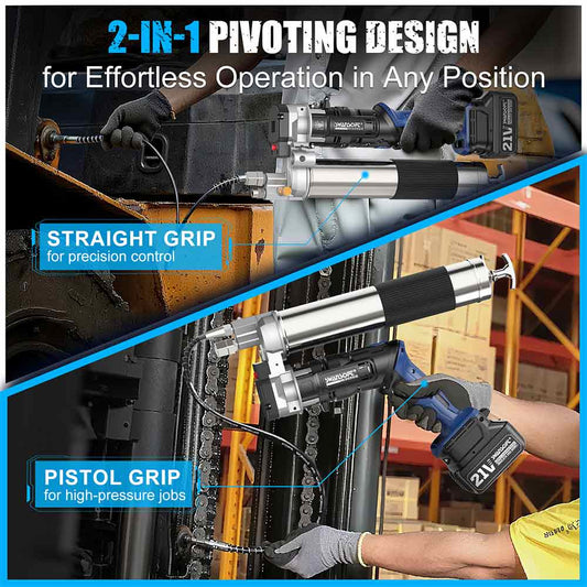 Electric Grease Gun Kit - Battery Grease Gun with 2* 4.0AH Batteries 90° Swivel Coupler, 2-in-1 Cordless Grease Gun High-Efficiency 7oz/min 12,000 PSI, Efficient for Truck, Construction, Farm
