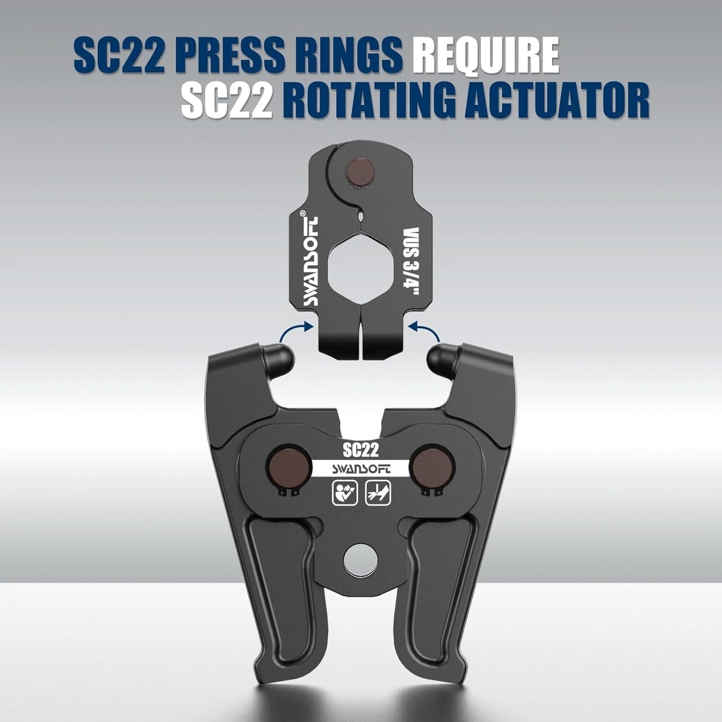 SWANSOFT SC22 Copper Press Rings Kit with 4Pcs Press Rings 1/2" To 1-1/4", 1Pcs SC22 Rotating 180° Adaptors Compatible with 22-24kN Compact Propress Tools with Case