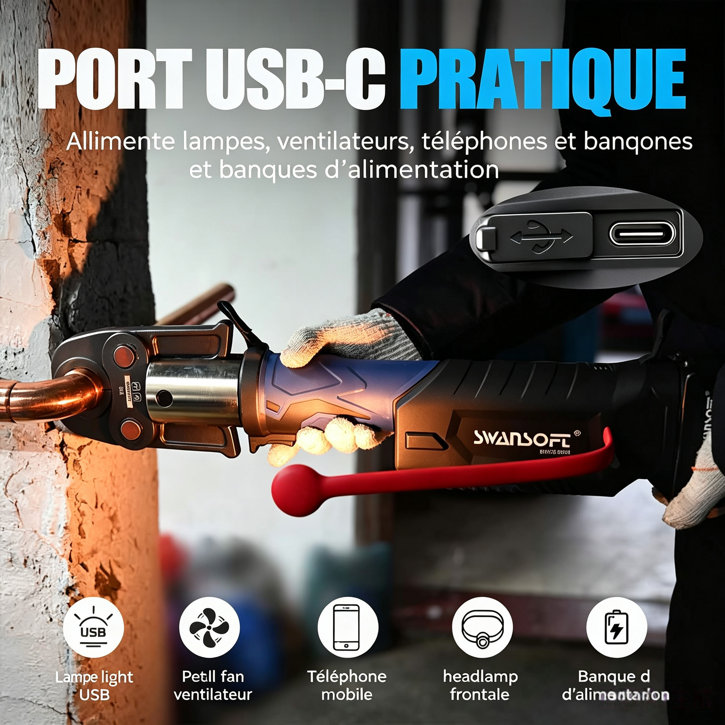 Heavy-Duty Hydraulic Pipe Press Tool, 32KN Battery Pipe Crimping Tool, V/M Contour Type|SW-20032-V4