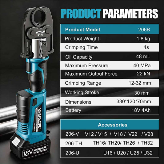 Multilayer Pipe Press Tool with Interchangeable Dies | Quick-Change U, TH, V Profiles 206B