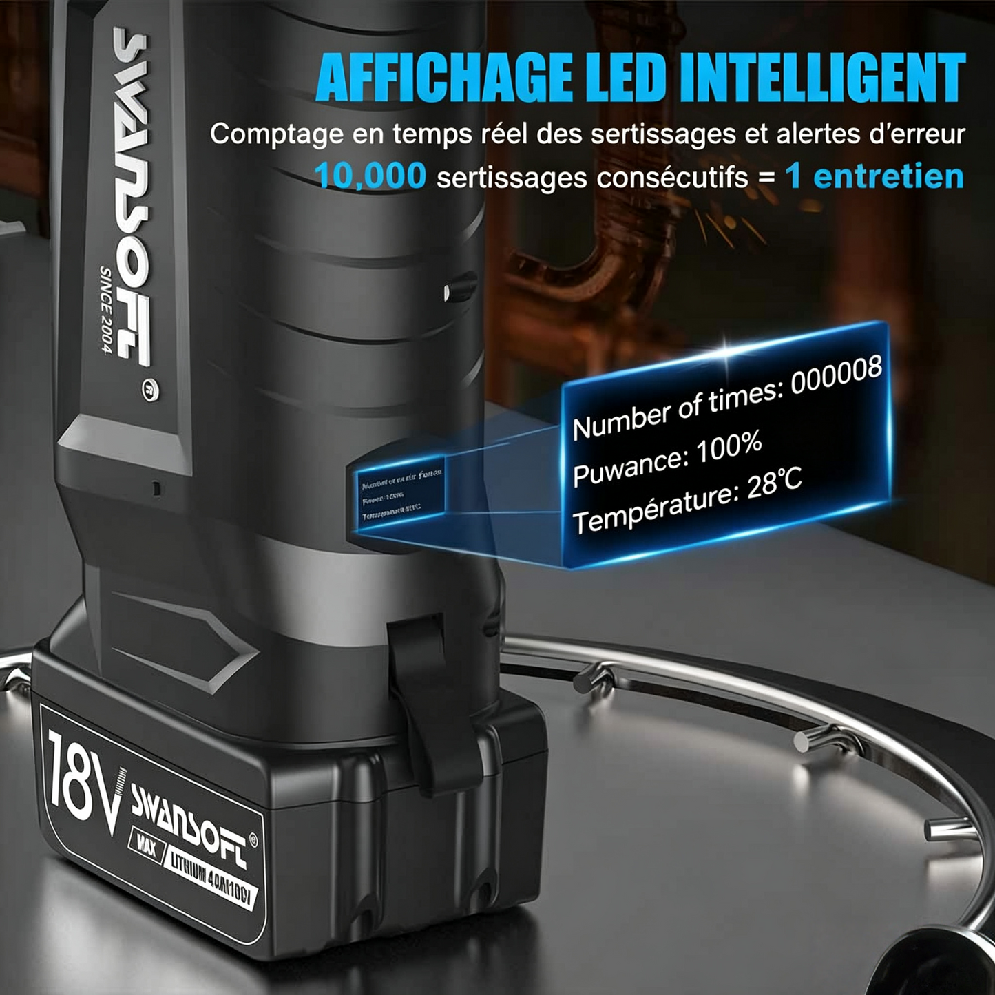 Heavy-Duty Hydraulic Pipe Press Tool, 32KN Battery Pipe Crimping Tool, V/M Contour Type|SW-20032-V4