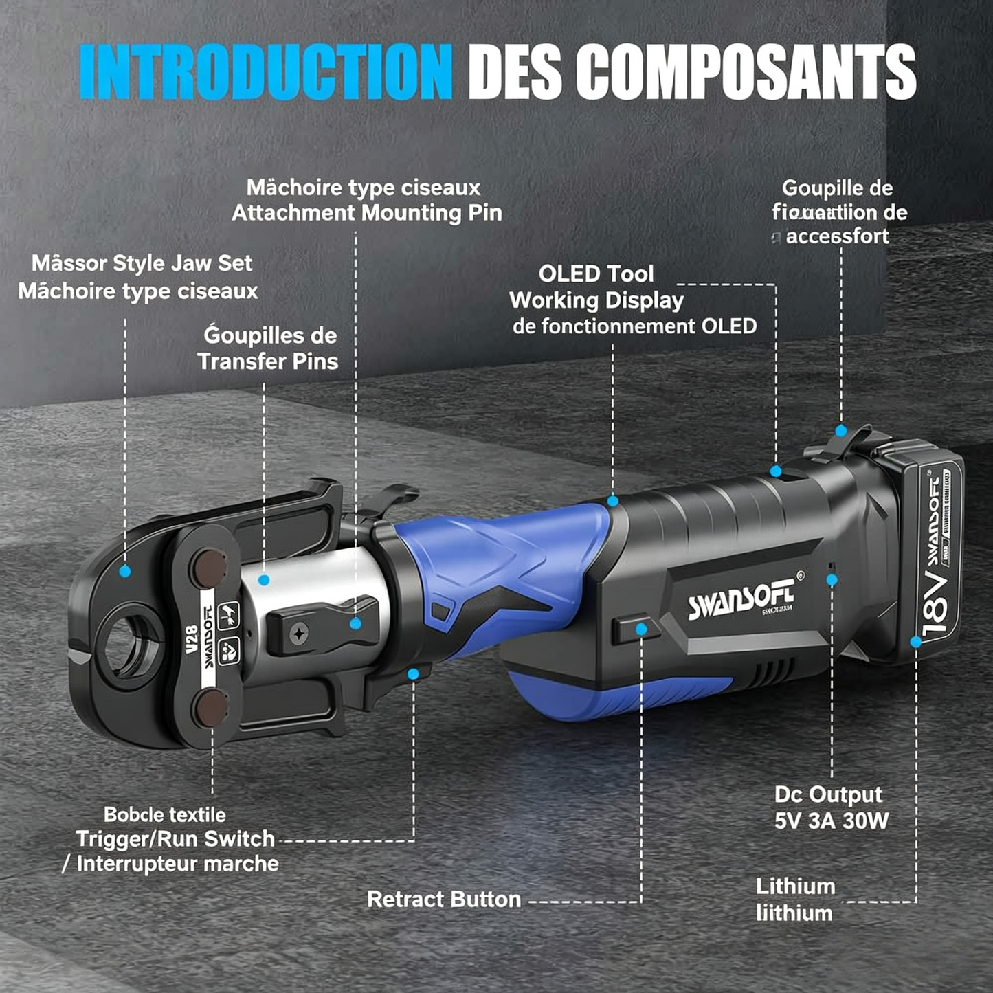 Heavy-Duty Hydraulic Pipe Press Tool, 32KN Battery Pipe Crimping Tool, V/M Contour Type|SW-20032-V4