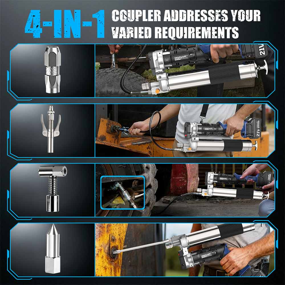 SWANSOFT Electric Grease Gun Kit - Battery Grease Gun with 2* 4.0AH Batteries 90° Swivel Coupler, 2-in-1 Cordless Grease Gun High-Efficiency 7oz/min 12,000 PSI, Efficient for Truck, Construction, Farm