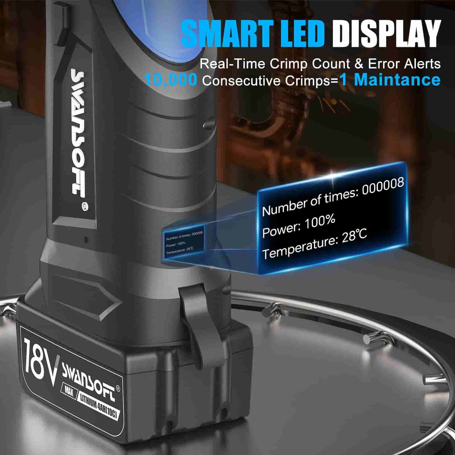 SWANSOF Propress Tool For Copper Pipe with 22KN 18V 4Ah，Electric Hydraulic Copper Pipe Crimping Tool with 3 US Standard Jaws 1/2",3/4'', 1" Pro Press Copper Crimper Tool Kit