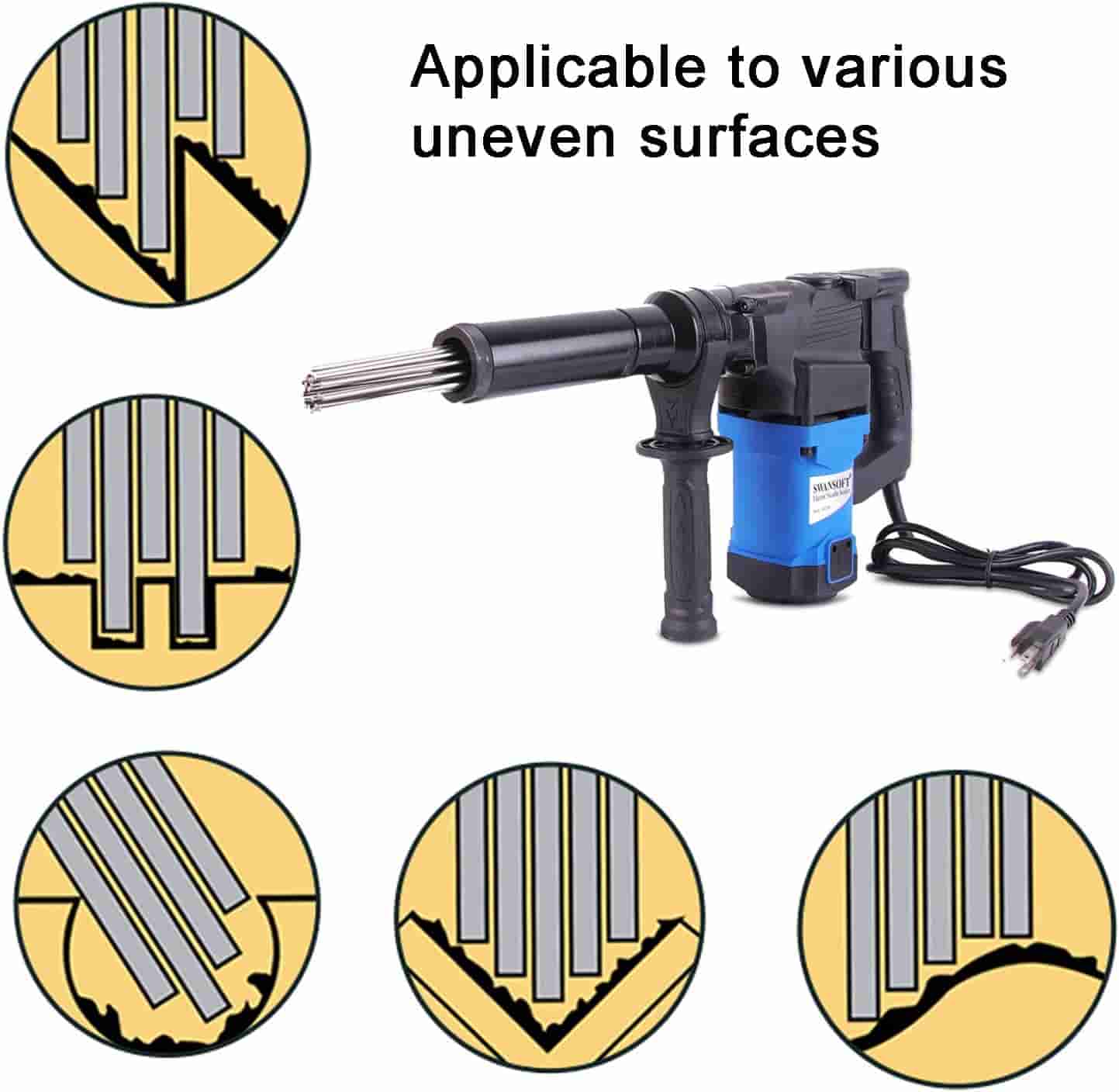 SWANSOFT Electric Needle Scaler, 1100W High-Power Pistol Grip Needle Scaler, Industrial Grade Needle Scaler for Removal of Rust, Weld Slag and Paint