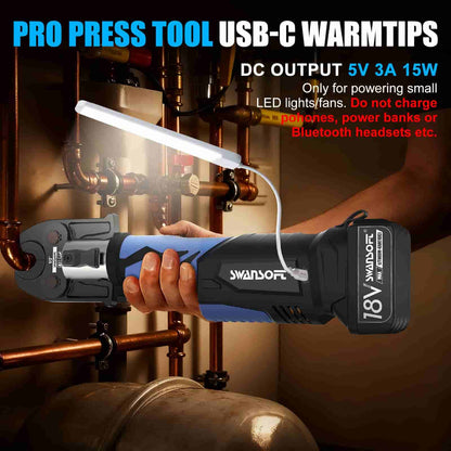 SWANSOF Propress Tool For Copper Pipe with 22KN 18V 4Ah，Electric Hydraulic Copper Pipe Crimping Tool with 3 US Standard Jaws 1/2",3/4'', 1" Pro Press Copper Crimper Tool Kit