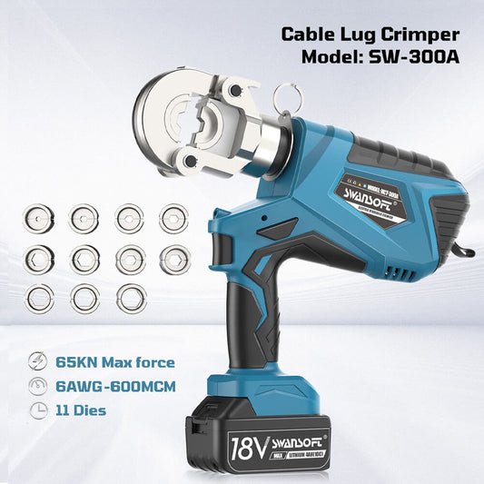 Hydraulic Battery Terminal Crimper, Cable Lug Crimping Tool Kit (300A)