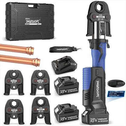 Propress Tool, Copper Pipe Crimping Tool with 18V 4Ah Battery Pro Press Copper Crimper Tool with 4 US Standard Jaws 1/2", 3/4'', 1", 1-1/4", Electric Hydraulic Plumbing Crimping Tool