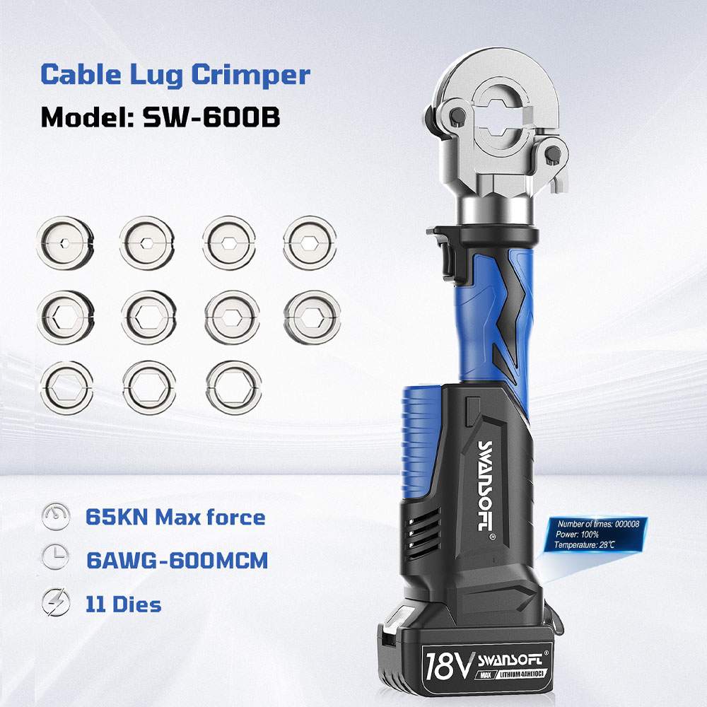 Cable lug crimper with dies on a white background