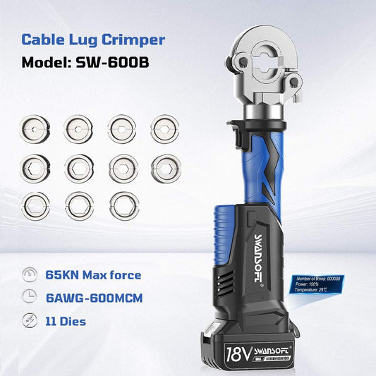 Cable lug crimper with dies on a white background