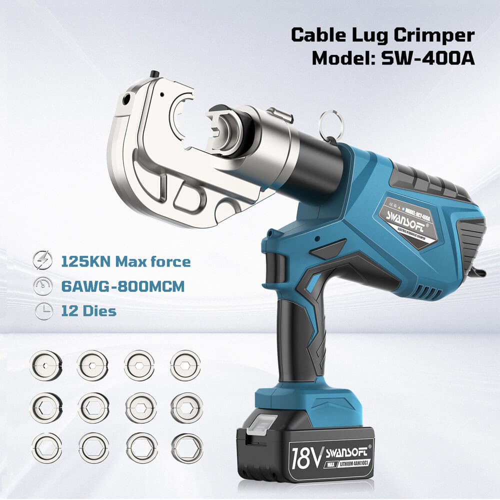 Cable lug crimper with specifications on a white background