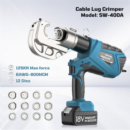 Cable lug crimper with specifications on a white background
