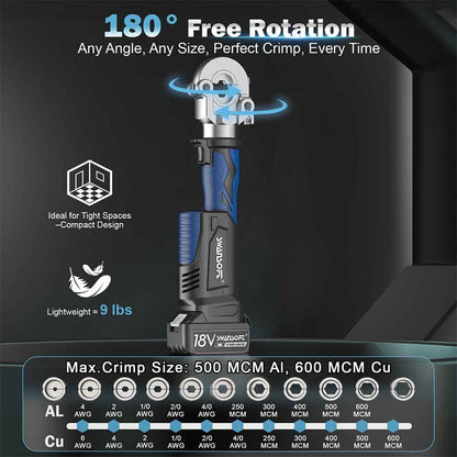 Welder tool with 180-degree free rotation feature on a black background