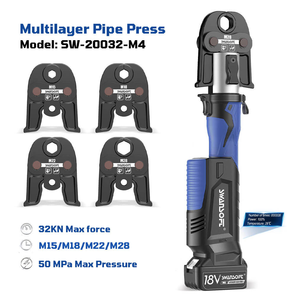 Heavy-Duty Hydraulic Pipe Press Tool, 32KN Battery Pipe Crimping Tool, V/M Contour Type|SW-20032-V4