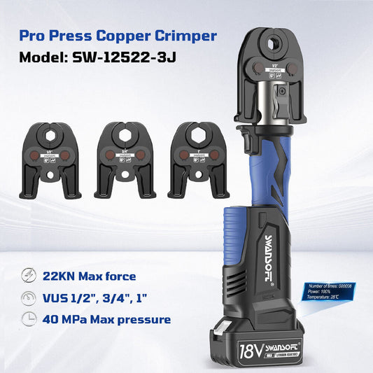 Swanof Pro Press Copper Crimper with interchangeable dies on a light gray background