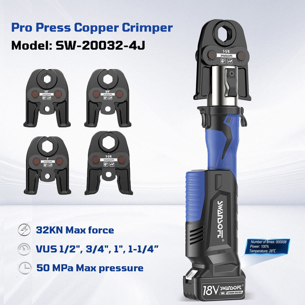 Pro Press Copper Crimper with interchangeable dies on a white background