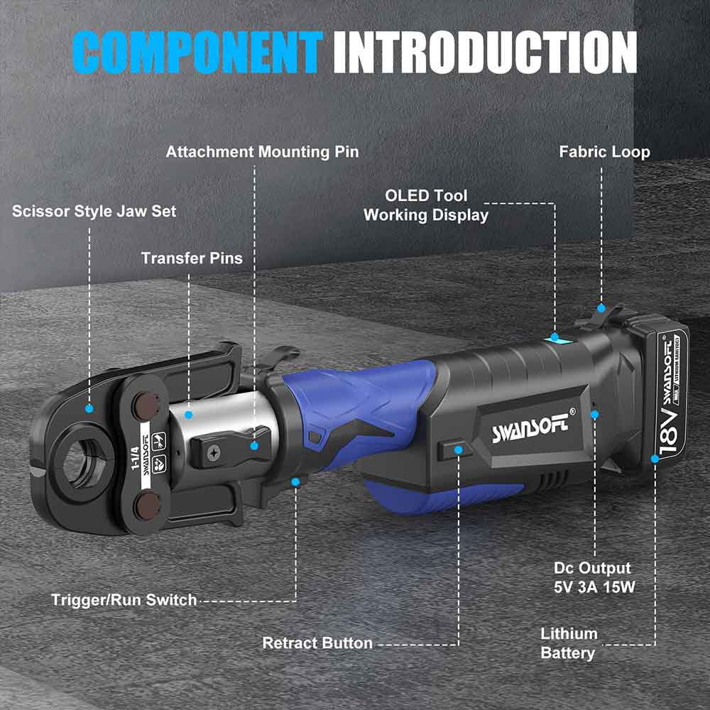 Propress Tool, Copper Pipe Crimping Tool with 18V 4Ah Battery Pro Press Copper Crimper Tool with 4 US Standard Jaws 1/2", 3/4'', 1", 1-1/4", Electric Hydraulic Plumbing Crimping Tool