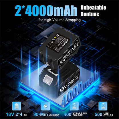 Two 4000mAh batteries with charging station on a dark background