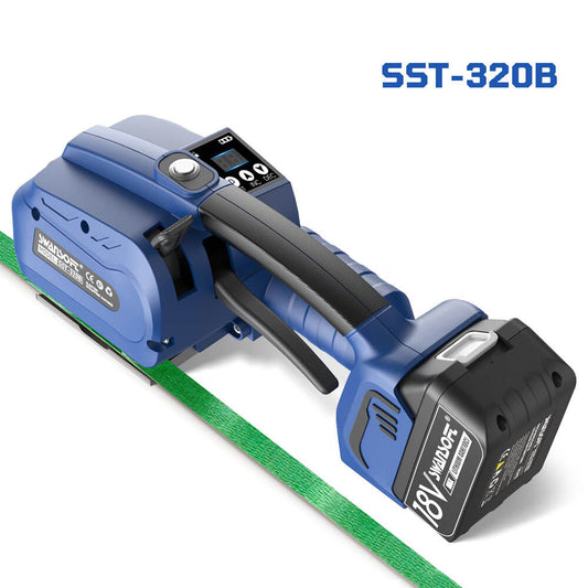 Blue power tool with a green ribbon on a white background, featuring the brand 'Anvco'.