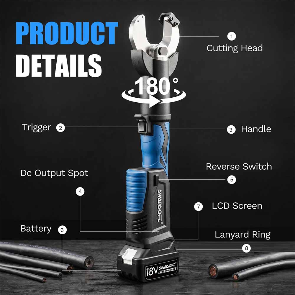 6T Battery-Powered Hydraulic Wire Cutter for Copper, Aluminum & Armored Cables (2' Max)