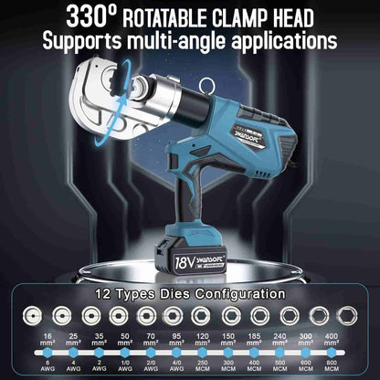 Electric Hydraulic Wire Crimping Tool, 12Ton 6AWG-800MCM, Battery Cable Crimper for Cu/Al Terminal (400A)