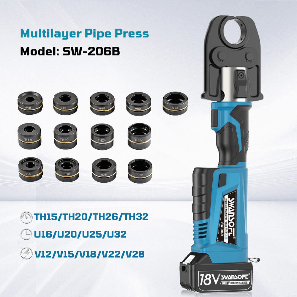 Multilayer Pipe Press Tool with Interchangeable Dies | Quick-Change U, TH, V Profiles 206B